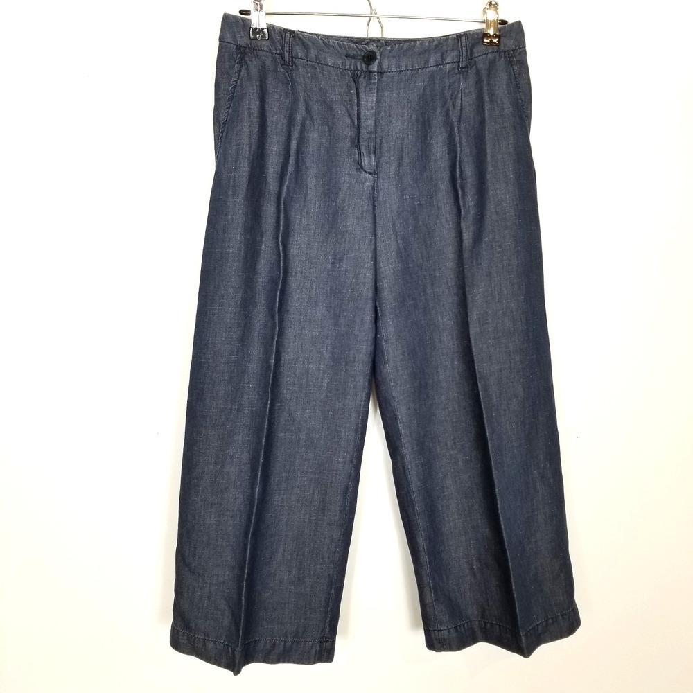 Max Mara Weekend Women Cotton Linen Crop Pants Sz‎ US 6 Blue Wide Leg Preppy